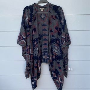 Lucky Brand Tribal Printed Boho Ruana Poncho OS